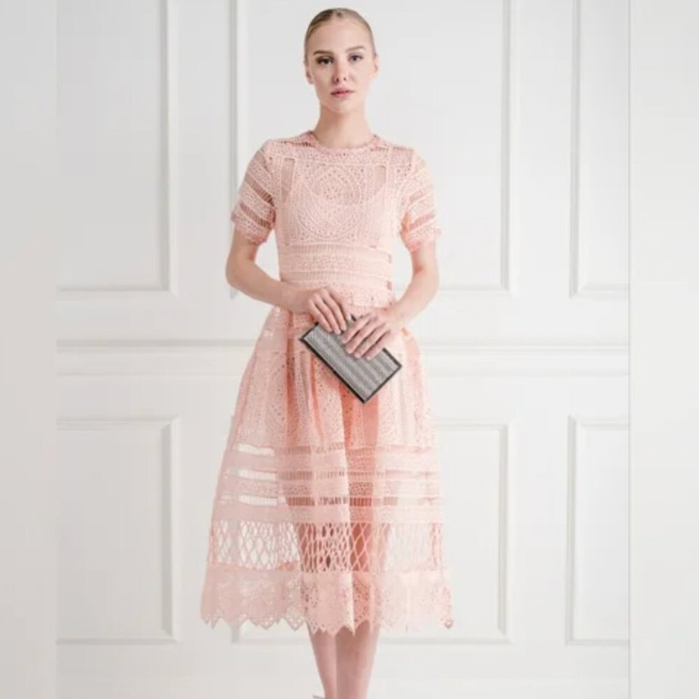 ALEXIS ALANNA MACRAMÉ LACE MIDI DRESS